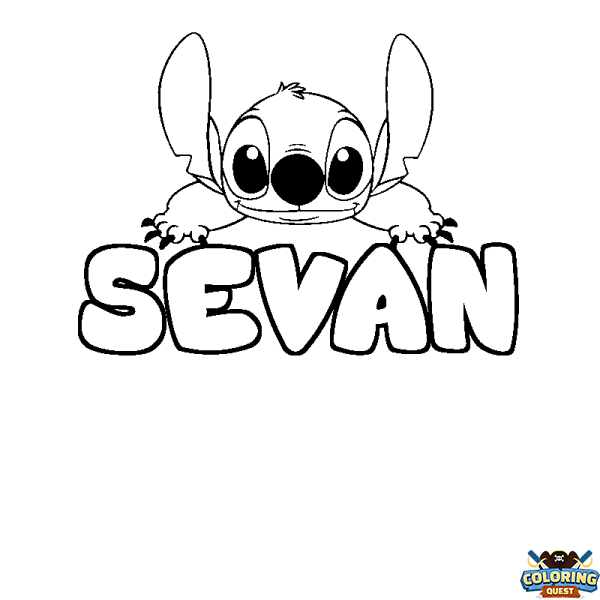 Coloring page first name SEVAN - Stitch background