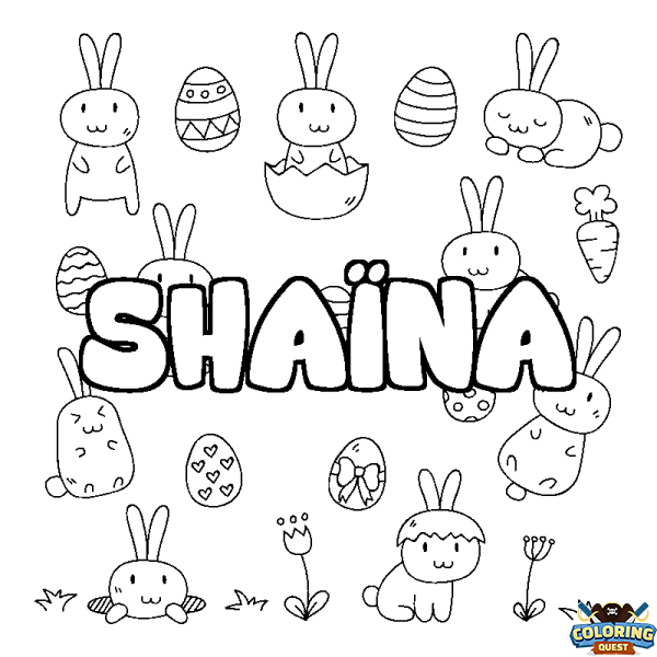 Coloring page first name SHA&Iuml;NA - Easter background