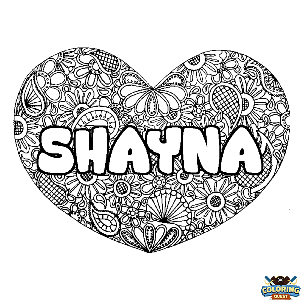 Coloring page first name SHAYNA - Heart mandala background