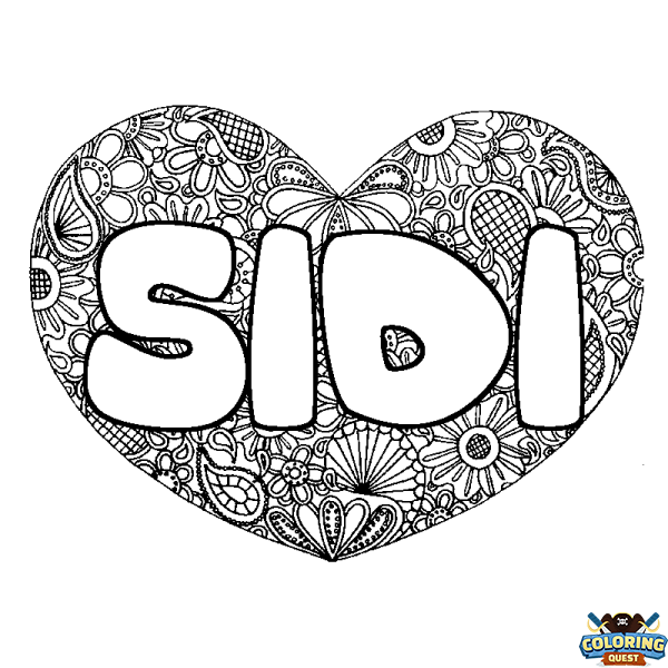Coloring page first name SIDI - Heart mandala background