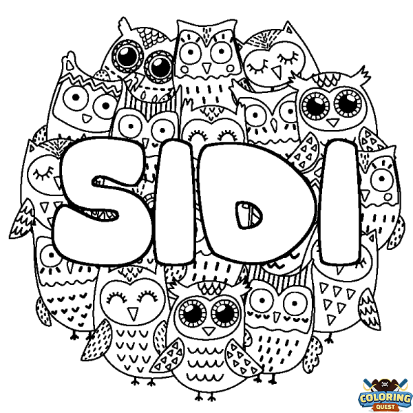 Coloring page first name SIDI - Owls background