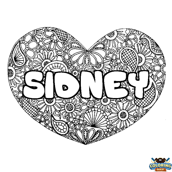 Coloring page first name SIDNEY - Heart mandala background