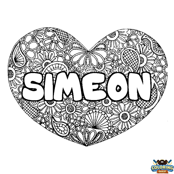 Coloring page first name SIMEON - Heart mandala background