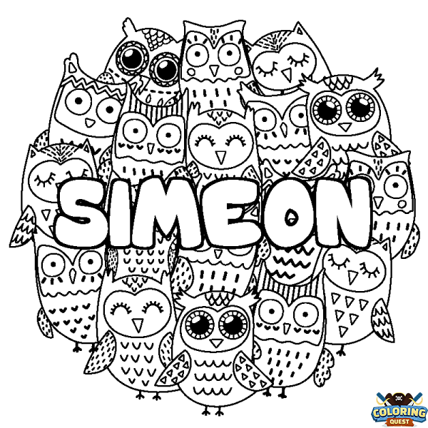 Coloring page first name SIMEON - Owls background