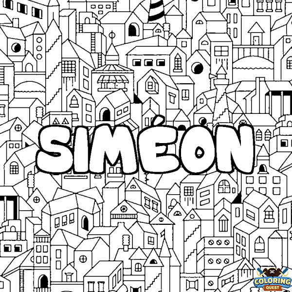 Coloring page first name SIM&Eacute;ON - City background