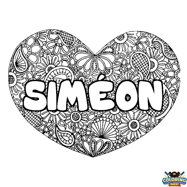 Coloring page first name SIM&Eacute;ON - Heart mandala background