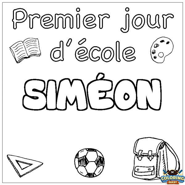 Coloring page first name SIM&Eacute;ON - School First day background