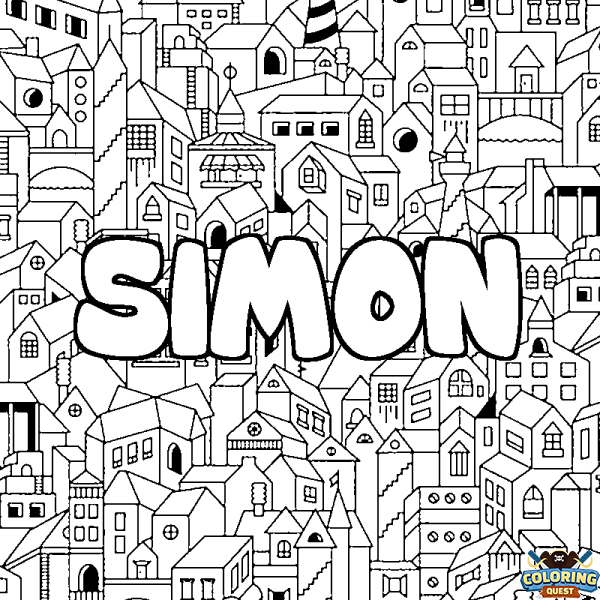 Coloring page first name SIMON - City background