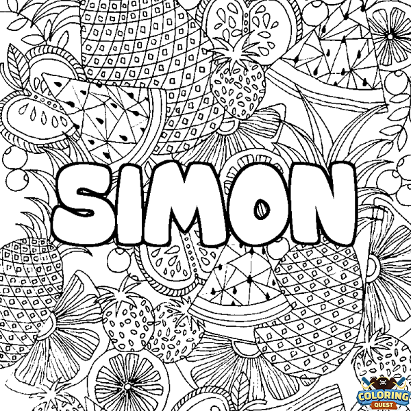 Coloring page first name SIMON - Fruits mandala background