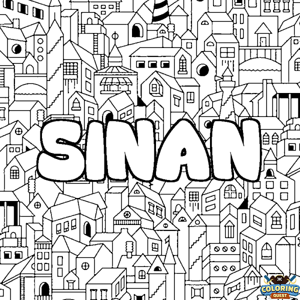 Coloring page first name SINAN - City background