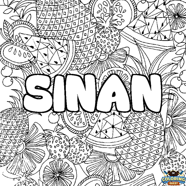 Coloring page first name SINAN - Fruits mandala background