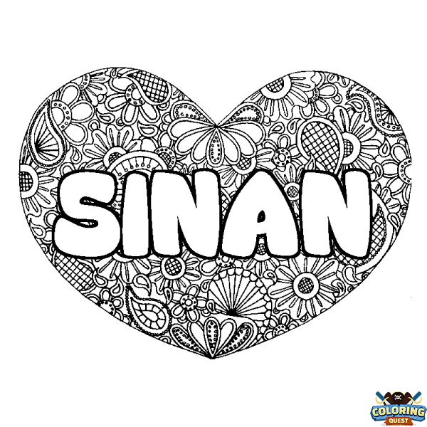 Coloring page first name SINAN - Heart mandala background