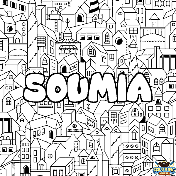 Coloring page first name SOUMIA - City background