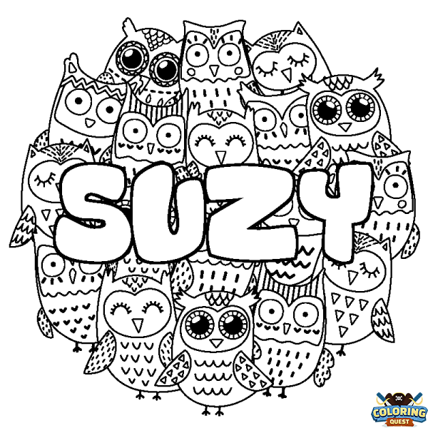 Coloring page first name SUZY - Owls background