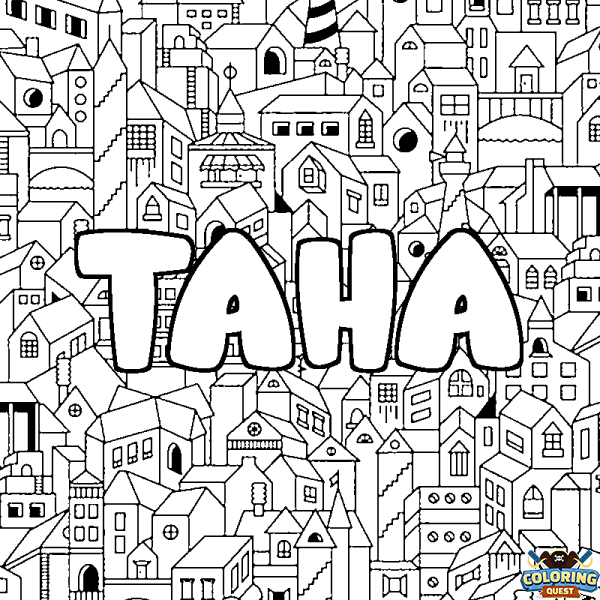 Coloring page first name TAHA - City background