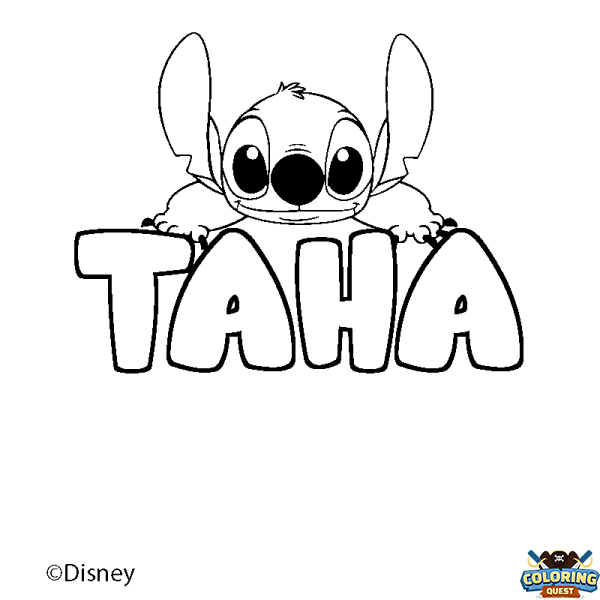 Coloring page first name TAHA - Stitch background