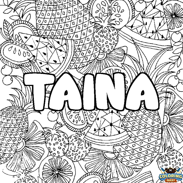 Coloring page first name TAINA - Fruits mandala background