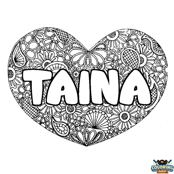 Coloring page first name TAINA - Heart mandala background