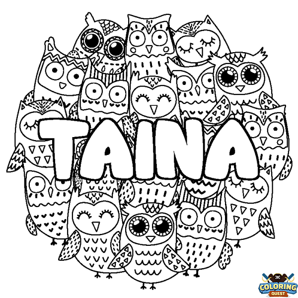 Coloring page first name TAINA - Owls background