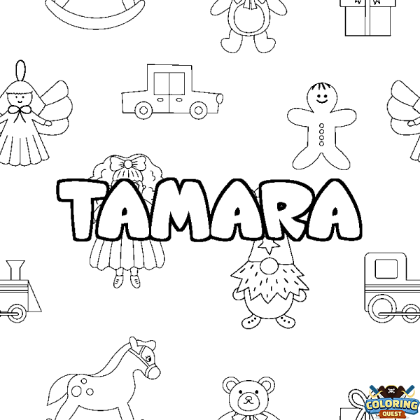 Coloring page first name TAMARA - Toys background