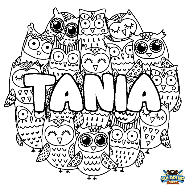 Coloring page first name TANIA - Owls background