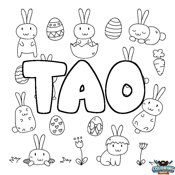 Coloring page first name TAO - Easter background