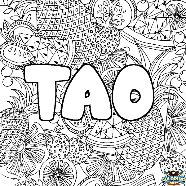 Coloring page first name TAO - Fruits mandala background