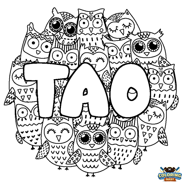 Coloring page first name TAO - Owls background