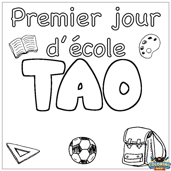 Coloring page first name TAO - School First day background