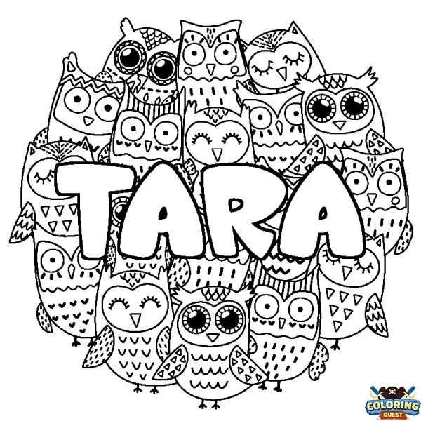 Coloring page first name TARA - Owls background