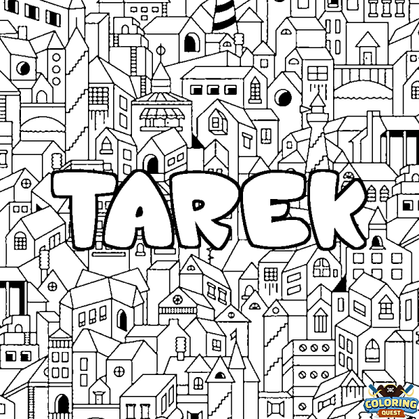 Coloring page first name TAREK - City background