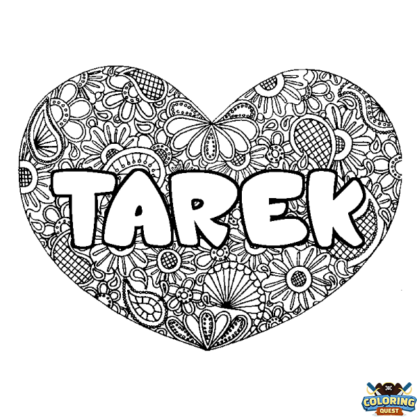 Coloring page first name TAREK - Heart mandala background