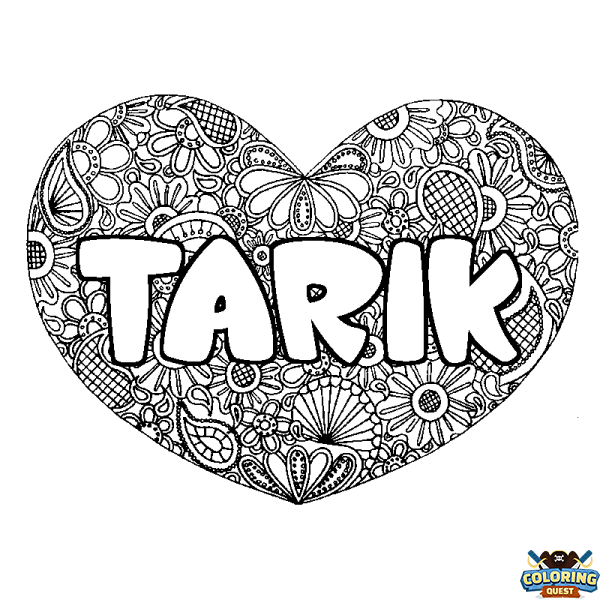 Coloring page first name TARIK - Heart mandala background