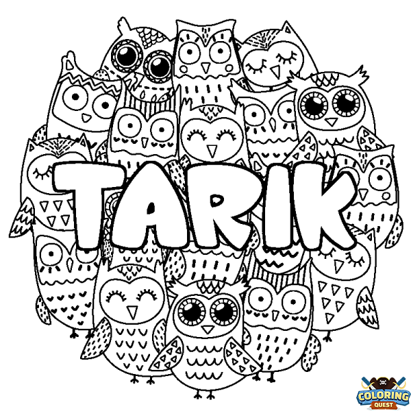 Coloring page first name TARIK - Owls background