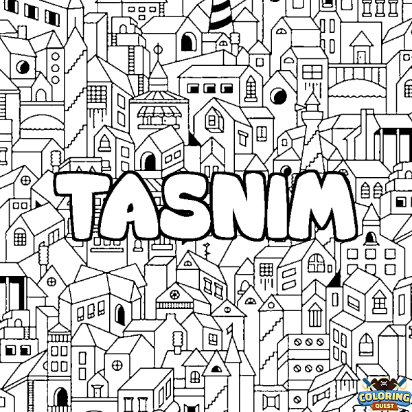 Coloring page first name TASNIM - City background