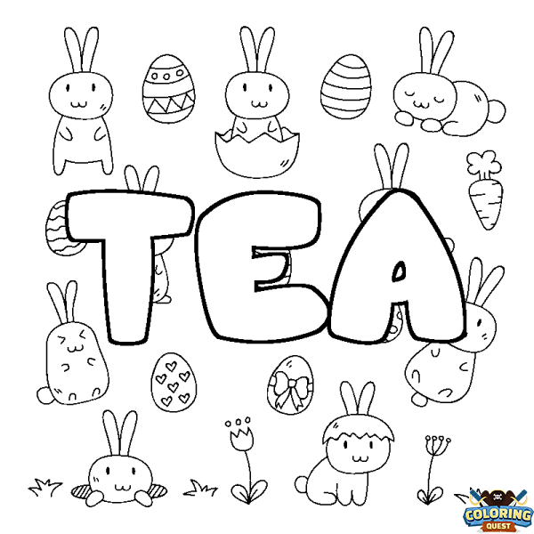 Coloring page first name TEA - Easter background