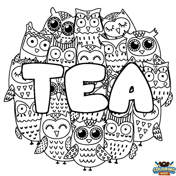 Coloring page first name TEA - Owls background