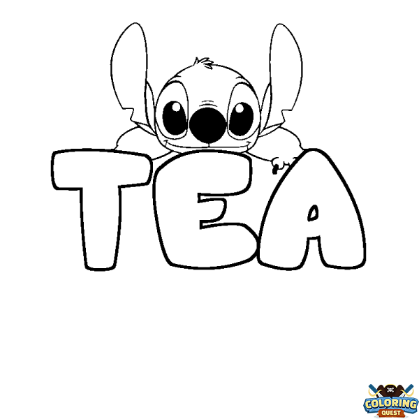Coloring page first name TEA - Stitch background