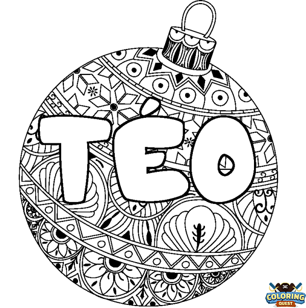 Coloring page first name T&Eacute;O - Christmas tree bulb background