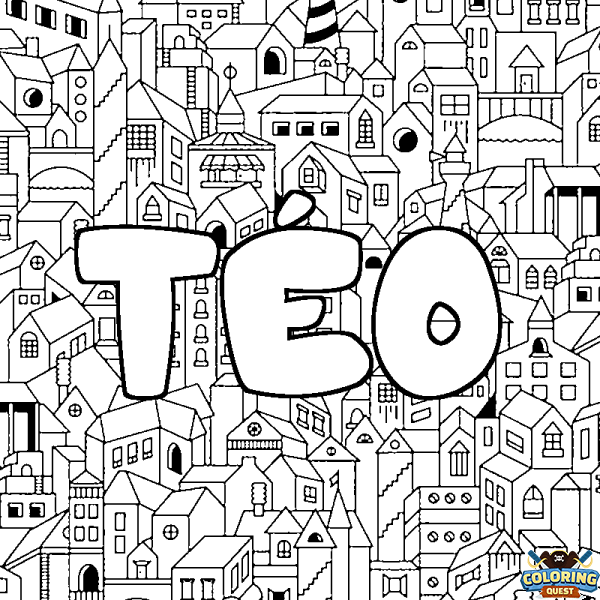 Coloring page first name T&Eacute;O - City background