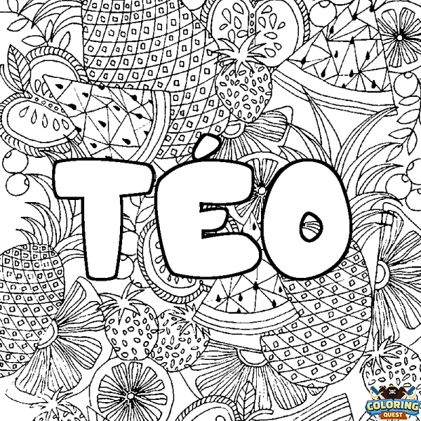 Coloring page first name T&Eacute;O - Fruits mandala background
