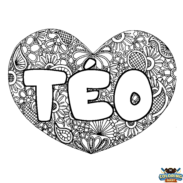 Coloring page first name T&Eacute;O - Heart mandala background