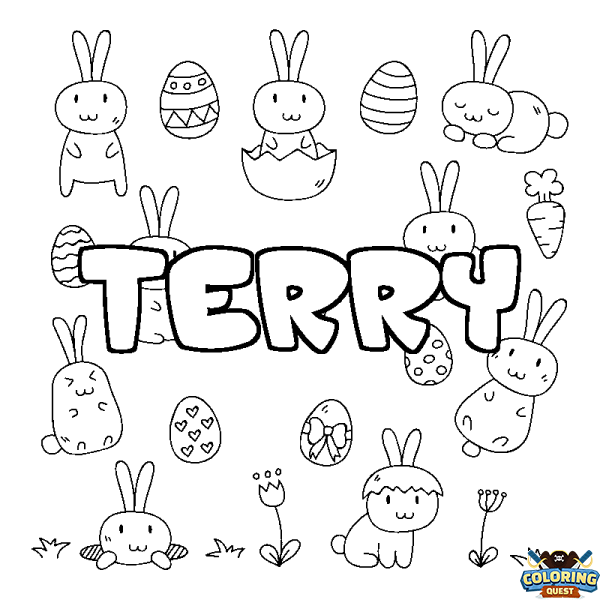 Coloring page first name TERRY - Easter background