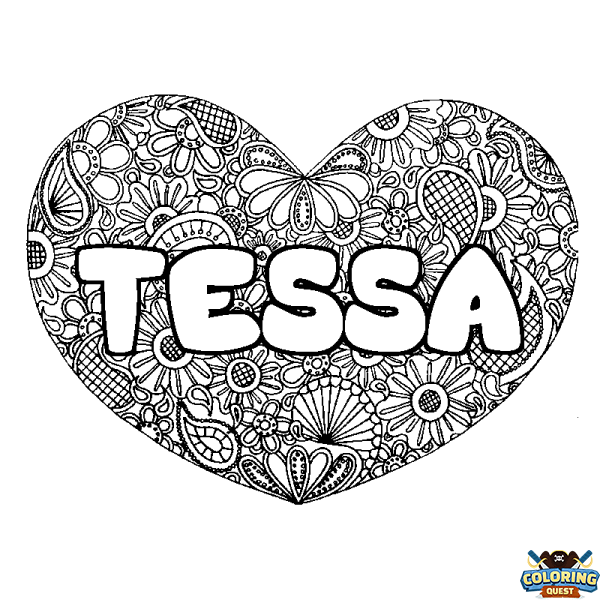 Coloring page first name TESSA - Heart mandala background