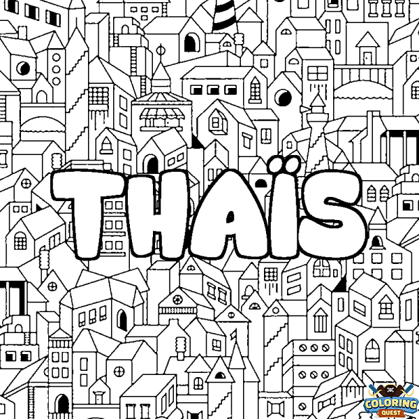 Coloring page first name THA&Iuml;S - City background