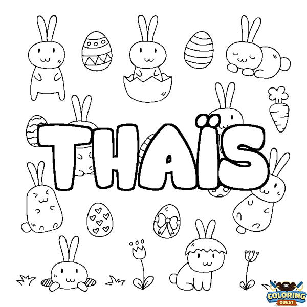 Coloring page first name THA&Iuml;S - Easter background