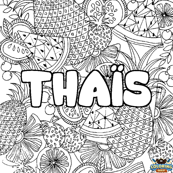 Coloring page first name THA&Iuml;S - Fruits mandala background