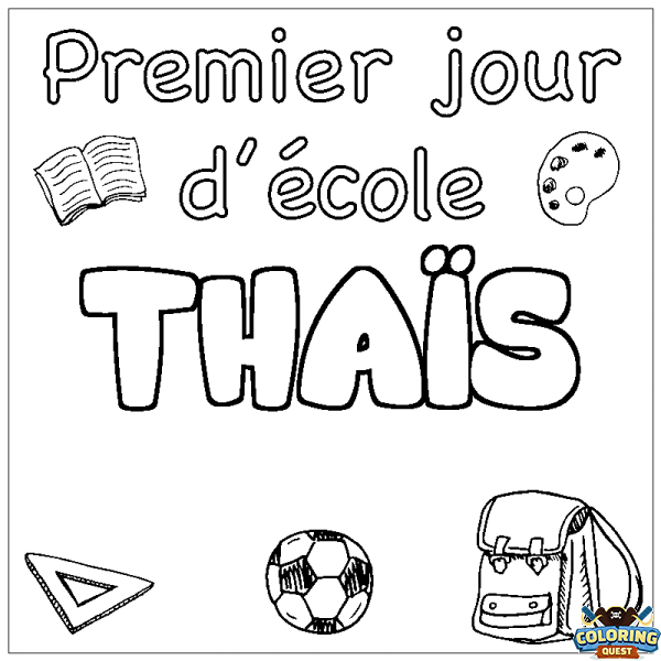 Coloring page first name THA&Iuml;S - School First day background