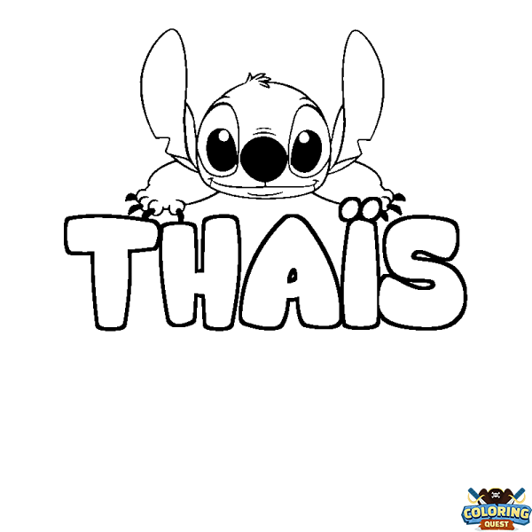 Coloring page first name THA&Iuml;S - Stitch background