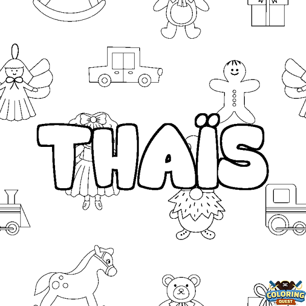 Coloring page first name THA&Iuml;S - Toys background